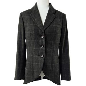 Cabi 160 Equestrian Blazer Wool Blend Brown Gray Window Pane Plaid Preppy